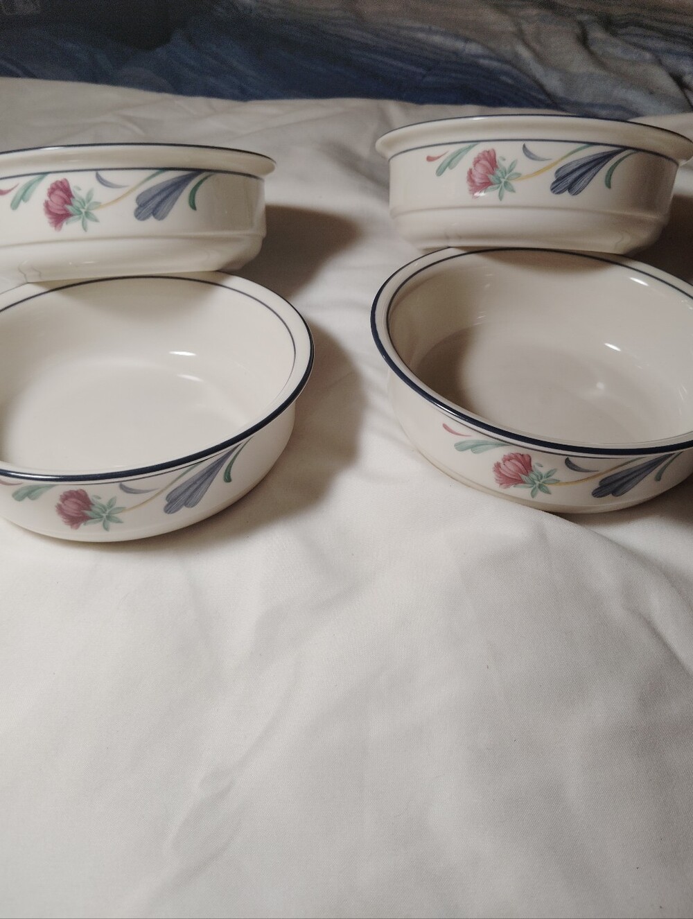 Vintage Lennox Chinastone Poppies On Blue Cereal Bowls-set 4. 1984 5"